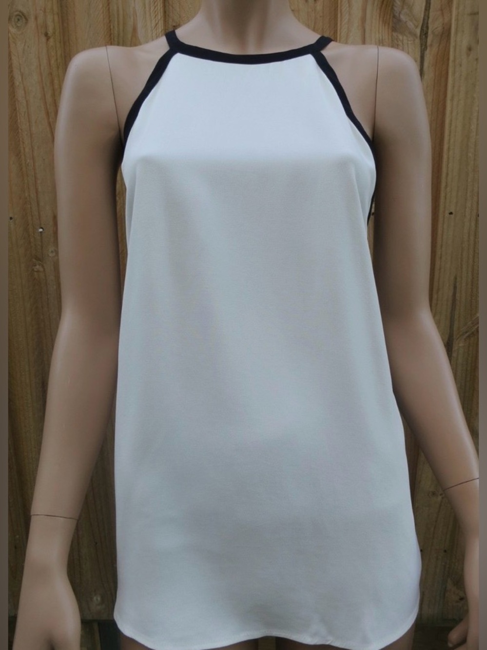 Zara White Halter Tank with Black Trim XS